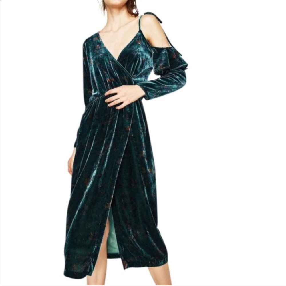 Zara emerald floral velvet dress